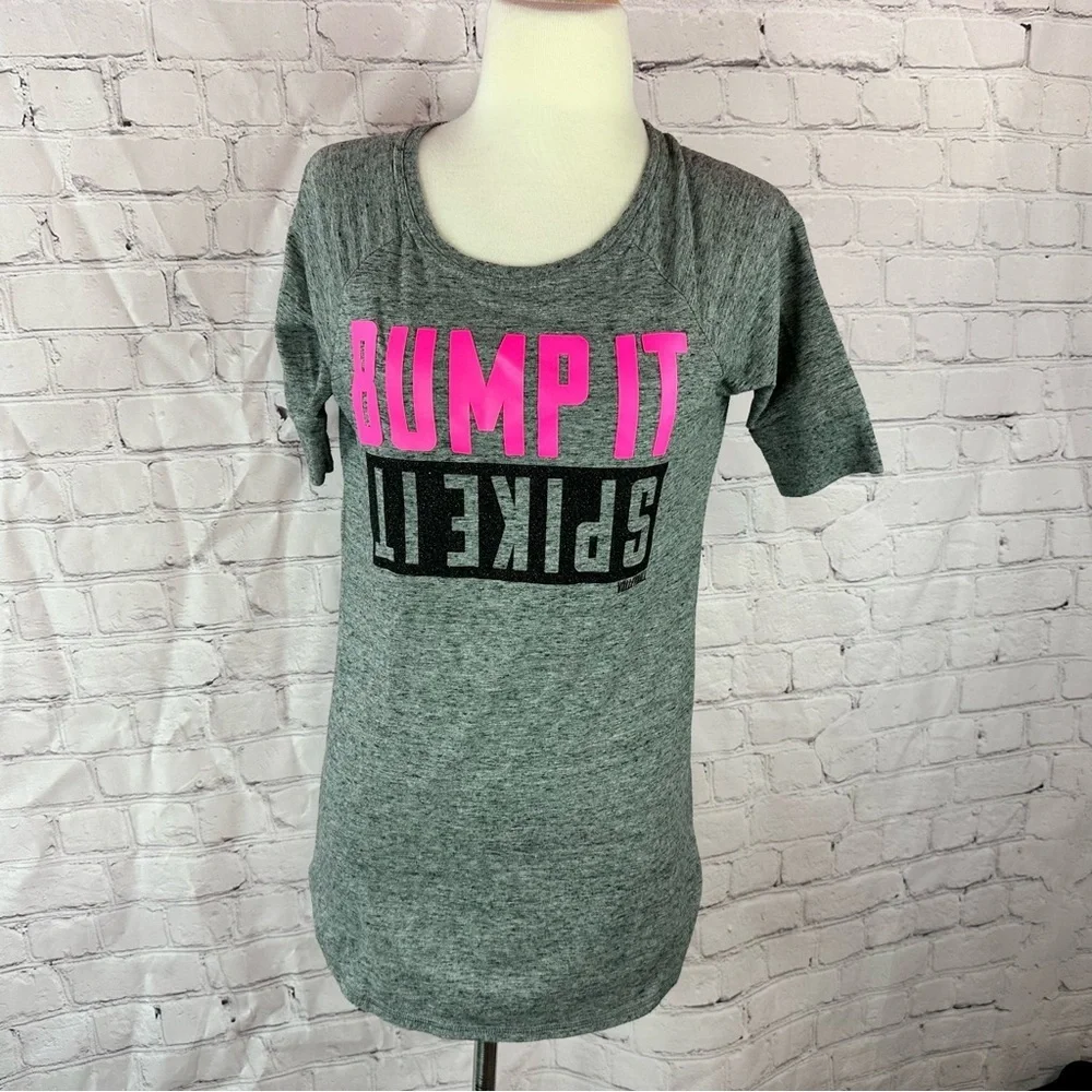 Justice Gray Tee Pink volleyball Graphic girls youth 18 neon sparkle bump spike